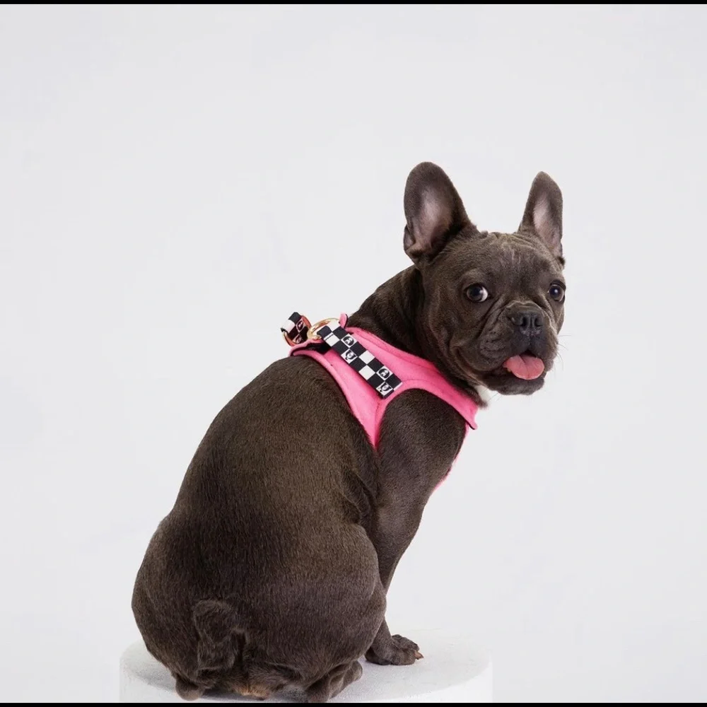 MOSHIQA Pink Padded Dog Cat Pet Harness Size XS M L Soft Buckle Checker Frenchie